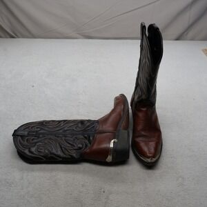 Laredo Mens 8D Cowboy Boots Brown Leather Western Pointed Toe Nashville Metallic